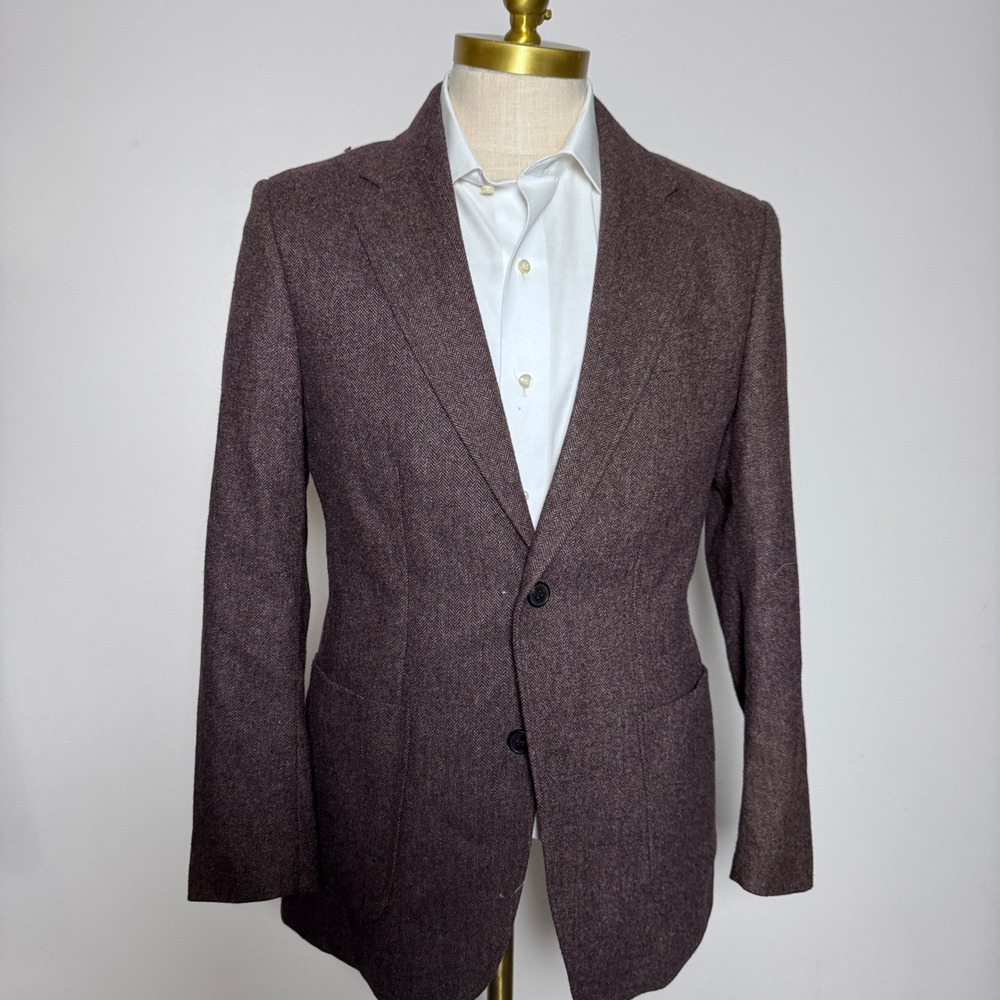 JW‎ Anderson Uniqlo Blazer Mens L Brown Herringbone Tweed Wool Blend Sport Coat